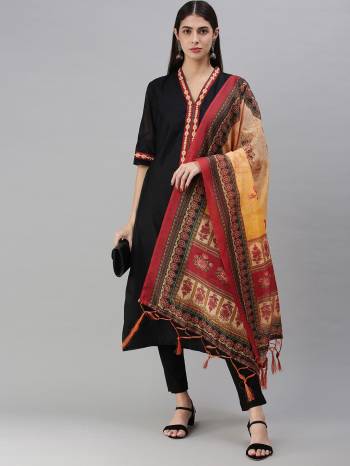 Enhance The Look Of Your Gown, Lehenga Or Even Kurti With This Pretty Designer Printed Chanderi Silk Fabricated Dupatta. You Can Pair This Up Same Or Contrasting Colored Attire. Buy Now.