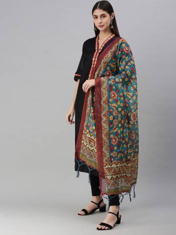 Enhance The Look Of Your Gown, Lehenga Or Even Kurti With This Pretty Designer Printed Chanderi Silk Fabricated Dupatta. You Can Pair This Up Same Or Contrasting Colored Attire. Buy Now.