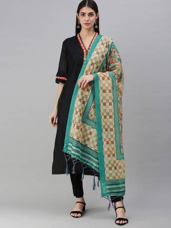 Enhance The Look Of Your Gown, Lehenga Or Even Kurti With This Pretty Designer Printed Chanderi Silk Fabricated Dupatta. You Can Pair This Up Same Or Contrasting Colored Attire. Buy Now.