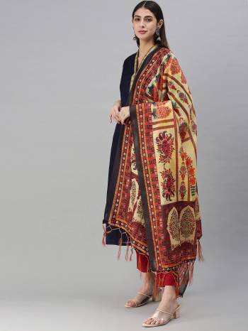 Enhance The Look Of Your Gown, Lehenga Or Even Kurti With This Pretty Designer Printed Chanderi Silk Fabricated Dupatta. You Can Pair This Up Same Or Contrasting Colored Attire. Buy Now.