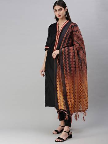 Enhance The Look Of Your Gown, Lehenga Or Even Kurti With This Pretty Designer Printed Chanderi Silk Fabricated Dupatta. You Can Pair This Up Same Or Contrasting Colored Attire. Buy Now.