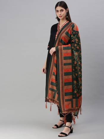 Enhance The Look Of Your Gown, Lehenga Or Even Kurti With This Pretty Designer Printed Chanderi Silk Fabricated Dupatta. You Can Pair This Up Same Or Contrasting Colored Attire. Buy Now.