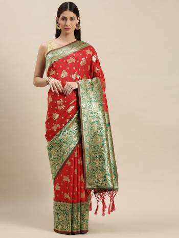 Garb This Partywear Saree Are Fine Saree Paired With Blouse.  This Heavy Designer Weaving Work Saree And Blouse Are Banarasi Silk Based Fabric. Buy This Pretty Saree Now.