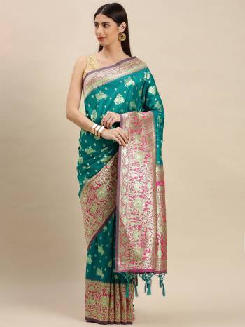 Garb This Partywear Saree Are Fine Saree Paired With Blouse.  This Heavy Designer Weaving Work Saree And Blouse Are Banarasi Silk Based Fabric. Buy This Pretty Saree Now.