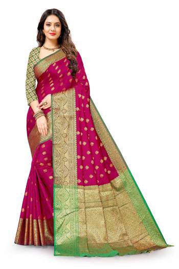 Look Attractive Wearing This Partywear Saree Are Fine Saree Paired With Blouse.This Heavy Designer Wevon Work Saree And Blouse Are Lichi Silk Based Fabric. Buy This Pretty Saree Now.