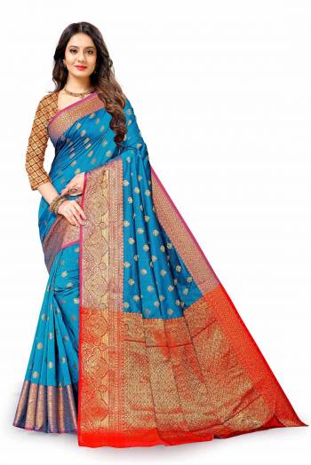 Look Attractive Wearing This Partywear Saree Are Fine Saree Paired With Blouse.This Heavy Designer Wevon Work Saree And Blouse Are Lichi Silk Based Fabric. Buy This Pretty Saree Now.