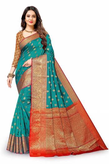 Look Attractive Wearing This Partywear Saree Are Fine Saree Paired With Blouse.This Heavy Designer Wevon Work Saree And Blouse Are Lichi Silk Based Fabric. Buy This Pretty Saree Now.