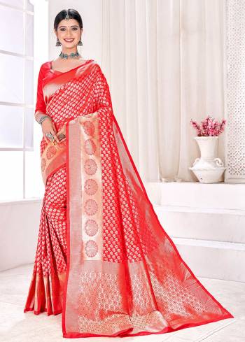 Garb This Partywear Saree Are Fine Saree Paired With Blouse.This Heavy Designer Wevon Work Saree And Blouse Are Jacquard Silk Based Fabric. Buy This Pretty Saree Now.