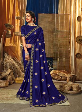 Look Attractive Wearing This Fine Colored Saree Paired With Blouse.This Heavy Designer Embroidery Saree Is Vichitra Silk Based Which Gives A Rich Look To Your Personality. Buy This Pretty Saree Now.