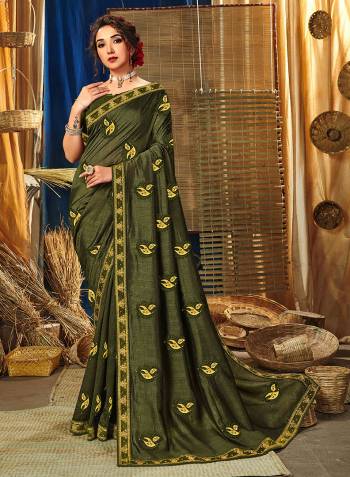 Look Attractive Wearing This Fine Colored Saree Paired With Blouse.This Heavy Designer Embroidery Saree Is Vichitra Silk Based Which Gives A Rich Look To Your Personality. Buy This Pretty Saree Now.