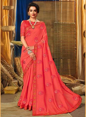 Look Attractive Wearing This Fine Colored Saree Paired With Blouse.This Heavy Designer Embroidery Saree Is Vichitra Silk Based Which Gives A Rich Look To Your Personality. Buy This Pretty Saree Now.