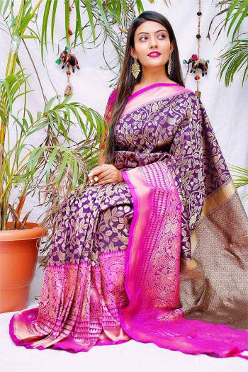 Looking This Partywear Saree Are Fine Saree Paired With Blouse.  This Designer Wevon Jari Work Saree And Blouse Are Banarasi Silk Fabric. Which Gives A Rich Look To Your Personality. Buy This Pretty Saree Now.