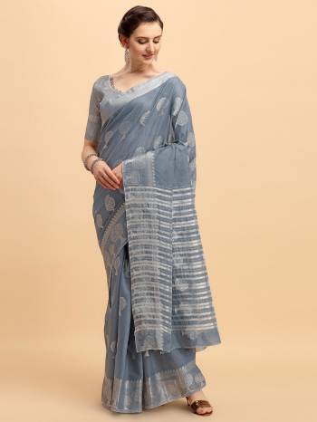 Attrective Look This Partywear Saree Are Fine Saree Paired With Blouse.  This Designer Wevon Jari Work Saree And Blouse Are Banarasi Cotton Fabric. Which Gives A Rich Look To Your Personality. Buy This Pretty Saree Now.