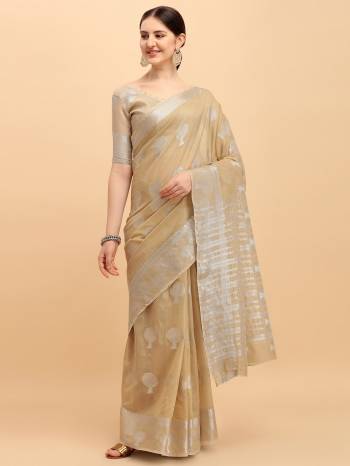 Attrective Look This Partywear Saree Are Fine Saree Paired With Blouse.  This Designer Wevon Jari Work Saree And Blouse Are Banarasi Cotton Fabric. Which Gives A Rich Look To Your Personality. Buy This Pretty Saree Now.