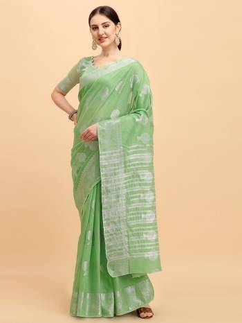 Attrective Look This Partywear Saree Are Fine Saree Paired With Blouse.  This Designer Wevon Jari Work Saree And Blouse Are Banarasi Cotton Fabric. Which Gives A Rich Look To Your Personality. Buy This Pretty Saree Now.