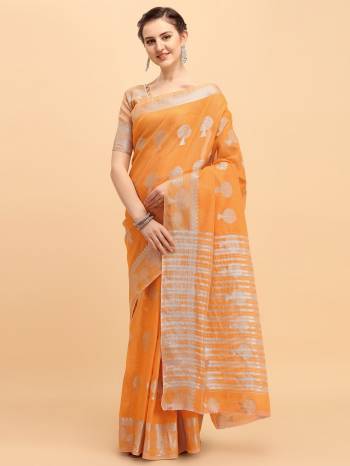 Attrective Look This Partywear Saree Are Fine Saree Paired With Blouse.  This Designer Wevon Jari Work Saree And Blouse Are Banarasi Cotton Fabric. Which Gives A Rich Look To Your Personality. Buy This Pretty Saree Now.