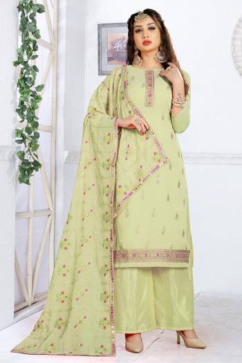 Garb This Designer Long Length Suit In Lovely Light Color.?Its Pretty Heavy Designer Embroidred Work Top Is Faux Grorgette Based Paired With Santoon Bottom And Faux Georgette Fabricated Dupatta With Embroidery,Mirror Work Which Gives An Attractive To The Suit.