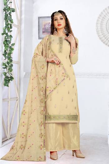 Garb This Designer Long Length Suit In Lovely Light Color.?Its Pretty Heavy Designer Embroidred Work Top Is Faux Grorgette Based Paired With Santoon Bottom And Faux Georgette Fabricated Dupatta With Embroidery,Mirror Work Which Gives An Attractive To The Suit.