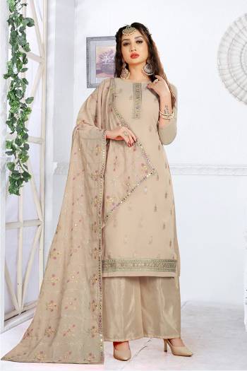 Garb This Designer Long Length Suit In Lovely Light Color.?Its Pretty Heavy Designer Embroidred Work Top Is Faux Grorgette Based Paired With Santoon Bottom And Faux Georgette Fabricated Dupatta With Embroidery,Mirror Work Which Gives An Attractive To The Suit.