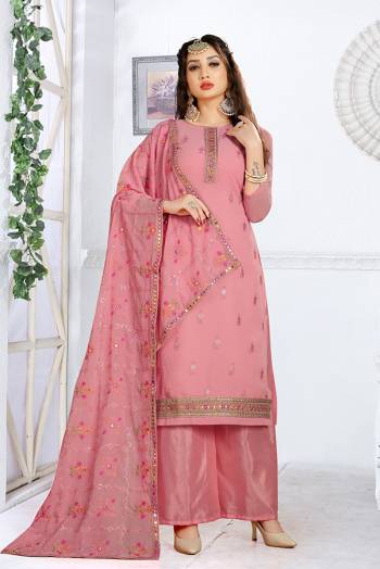 Garb This Designer Long Length Suit In Lovely Light Color.?Its Pretty Heavy Designer Embroidred Work Top Is Faux Grorgette Based Paired With Santoon Bottom And Faux Georgette Fabricated Dupatta With Embroidery,Mirror Work Which Gives An Attractive To The Suit.