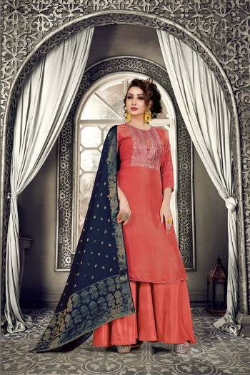 This Designer Long Length Suit In Lovely Light Color.?Its Pretty Designer Embroidred And Hand Work Top Is Opada Silk Based Paired With Santoon Bottom And Viscose Russian Fabricated Dupatta By Wevon Designer Which Gives An Attractive To The Suit.