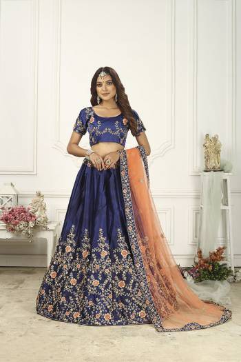 Attrective Partywear Heavy Designer Lehenga Choli In Fine Color Fabricated On Silk Beautified And Dupatta Are Net With Heavy Attractive Embroidery Work. 