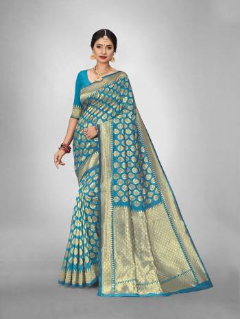 Look Attractive Wearing This Fine Colored Saree Paired With Blouse.This Heavy Designer Wevon Saree Is Jacquard Silk Based And Blouse Which Gives A Rich Look To Your Personality. Buy This Pretty Saree Now.