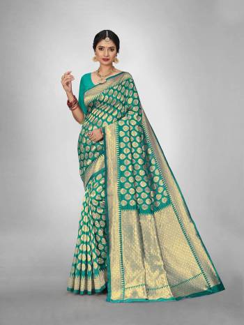 Look Attractive Wearing This Fine Colored Saree Paired With Blouse.This Heavy Designer Wevon Saree Is Jacquard Silk Based And Blouse Which Gives A Rich Look To Your Personality. Buy This Pretty Saree Now.