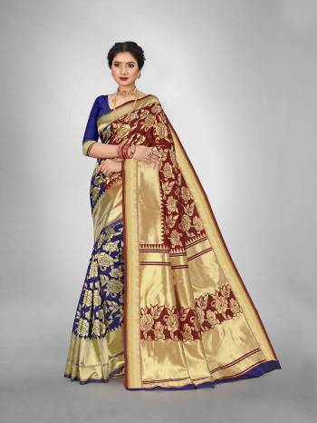 Attractive Wearing This Fine Colored Saree Paired With Blouse.This Heavy Designer Wevon Saree Is Jacquard Silk Based And Blouse Which Gives A Rich Look To Your Personality. Buy This Pretty Saree Now.