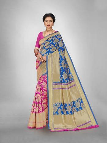 Attractive Wearing This Fine Colored Saree Paired With Blouse.This Heavy Designer Wevon Saree Is Jacquard Silk Based And Blouse Which Gives A Rich Look To Your Personality. Buy This Pretty Saree Now.