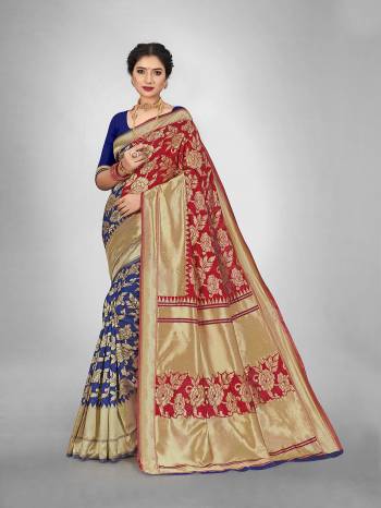 Attractive Wearing This Fine Colored Saree Paired With Blouse.This Heavy Designer Wevon Saree Is Jacquard Silk Based And Blouse Which Gives A Rich Look To Your Personality. Buy This Pretty Saree Now.