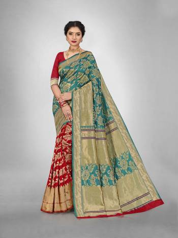 Attractive Wearing This Fine Colored Saree Paired With Blouse.This Heavy Designer Wevon Saree Is Jacquard Silk Based And Blouse Which Gives A Rich Look To Your Personality. Buy This Pretty Saree Now.