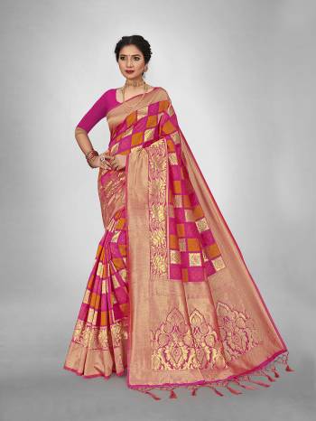  This Fine Colored Saree Paired With Blouse.This Heavy Designer Wevon Saree Is Art  Silk Based And Blouse Which Gives A Rich Look To Your Personality. Buy This Pretty Saree Now.