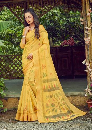 Garb This Partywear Saree Are Fine Saree Paired With Blouse.This Heavy Designer Wevon Work Saree And Blouse Are Cotton Based Fabric. Buy This Pretty Saree Now.