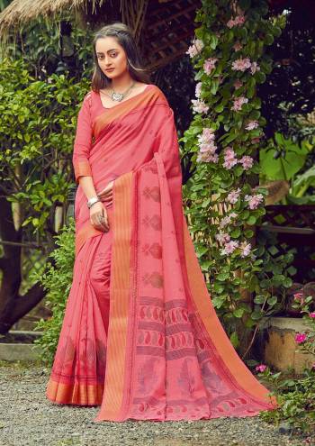 Garb This Partywear Saree Are Fine Saree Paired With Blouse.This Heavy Designer Wevon Work Saree And Blouse Are Cotton Based Fabric. Buy This Pretty Saree Now.