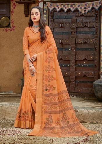 Garb This Partywear Saree Are Fine Saree Paired With Blouse.This Heavy Designer Wevon Work Saree And Blouse Are Cotton Based Fabric. Buy This Pretty Saree Now.