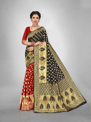  This Fine Colored Saree Paired With Blouse.This Heavy Designer Wevon Saree Is Art  Silk Based And Blouse Which Gives A Rich Look To Your Personality. Buy This Pretty Saree Now.