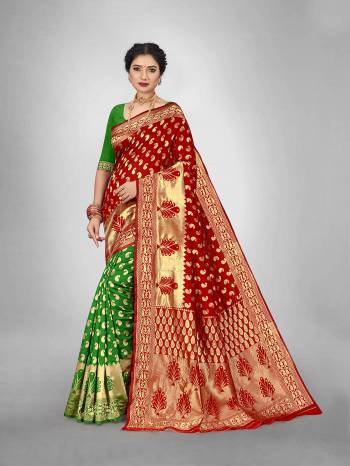  This Fine Colored Saree Paired With Blouse.This Heavy Designer Wevon Saree Is Art  Silk Based And Blouse Which Gives A Rich Look To Your Personality. Buy This Pretty Saree Now.