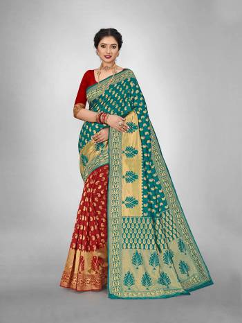  This Fine Colored Saree Paired With Blouse.This Heavy Designer Wevon Saree Is Art  Silk Based And Blouse Which Gives A Rich Look To Your Personality. Buy This Pretty Saree Now.