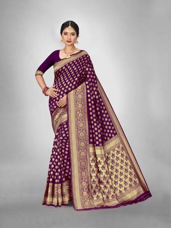 Garb This Fine Colored Saree Paired With Blouse.This Heavy Designer Wevon Saree Is Art  Silk Based And Blouse Which Gives A Rich Look To Your Personality. Buy This Pretty Saree Now.