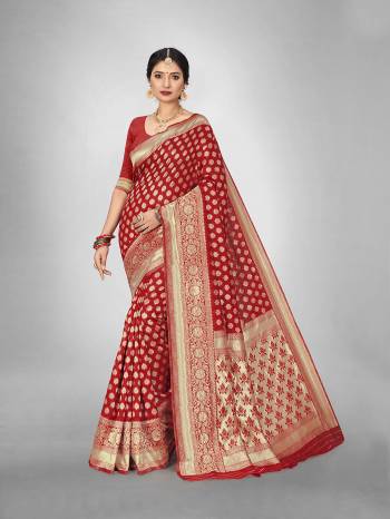 Garb This Fine Colored Saree Paired With Blouse.This Heavy Designer Wevon Saree Is Art  Silk Based And Blouse Which Gives A Rich Look To Your Personality. Buy This Pretty Saree Now.