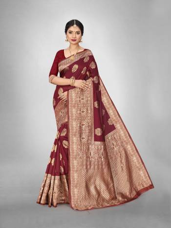 Garb This Fine Colored Saree Paired With Blouse.This Heavy Designer Wevon Saree Is Art  Silk Based And Blouse Which Gives A Rich Look To Your Personality. Buy This Pretty Saree Now.