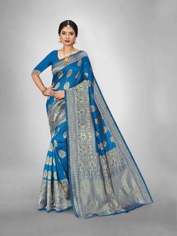 Garb This Fine Colored Saree Paired With Blouse.This Heavy Designer Wevon Saree Is Art  Silk Based And Blouse Which Gives A Rich Look To Your Personality. Buy This Pretty Saree Now.