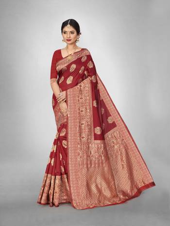 Garb This Fine Colored Saree Paired With Blouse.This Heavy Designer Wevon Saree Is Art  Silk Based And Blouse Which Gives A Rich Look To Your Personality. Buy This Pretty Saree Now.