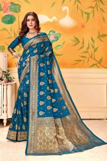 Look This Fine Colored Saree Paired With Blouse.This Heavy Designer Wevon Saree Is Art  Silk Based And Blouse Which Gives A Rich Look To Your Personality. Buy This Pretty Saree Now.