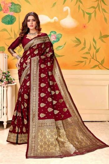 Look This Fine Colored Saree Paired With Blouse.This Heavy Designer Wevon Saree Is Art  Silk Based And Blouse Which Gives A Rich Look To Your Personality. Buy This Pretty Saree Now.