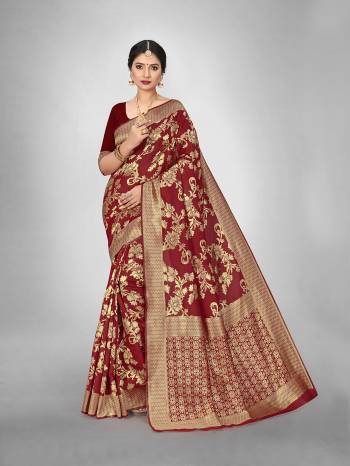 Look This Fine Colored Saree Paired With Blouse.This Heavy Designer Wevon Saree Is Art  Silk Based And Blouse Which Gives A Rich Look To Your Personality. Buy This Pretty Saree Now.