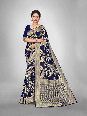 Look This Fine Colored Saree Paired With Blouse.This Heavy Designer Wevon Saree Is Art  Silk Based And Blouse Which Gives A Rich Look To Your Personality. Buy This Pretty Saree Now.