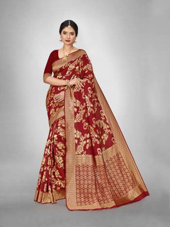 Look This Fine Colored Saree Paired With Blouse.This Heavy Designer Wevon Saree Is Art  Silk Based And Blouse Which Gives A Rich Look To Your Personality. Buy This Pretty Saree Now.