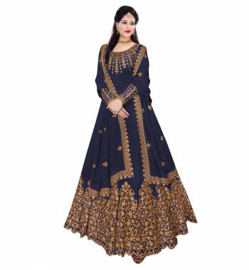 Flaunt Your Rich And Elegant Taste Wearing This Designer Long Gown With Dupatta In Dark Color. This  Pretty Gown Is Fabricated On Georgette Beautified With Embroidery Work. Its Fabric Is Soft Towards Skin And Easy To Carry All Day Long. 